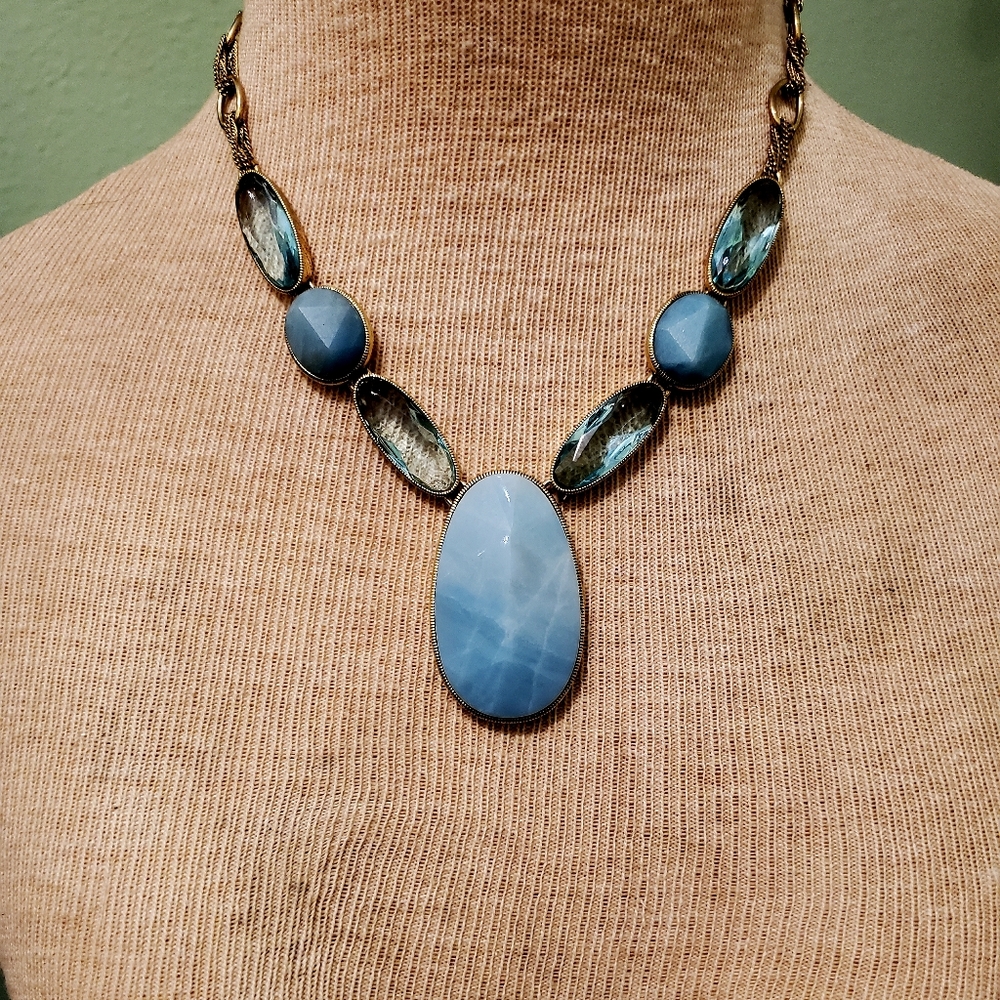 Monet Necklace Vintage, Amozonite, Aquamarine gold tone